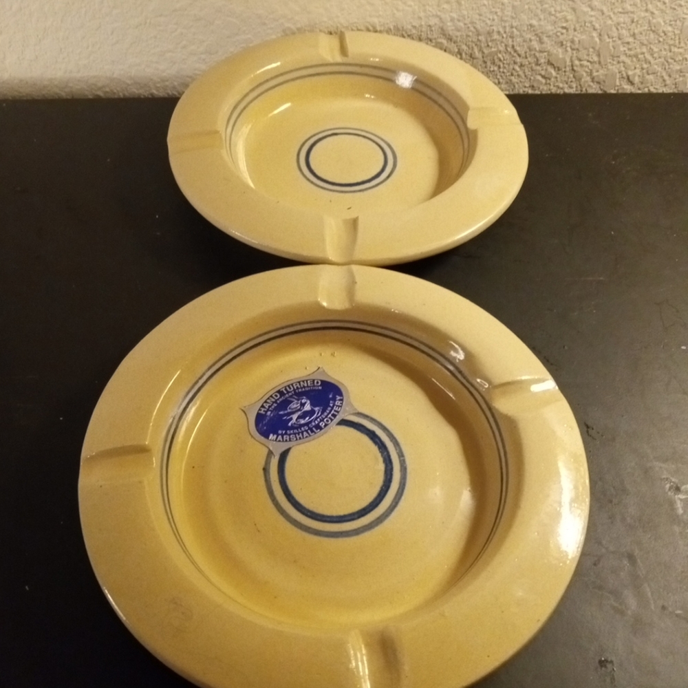 GORGEOUS Pair of 7" Handturned Artisan Marshall Pottery Stoneware Ashtrays.